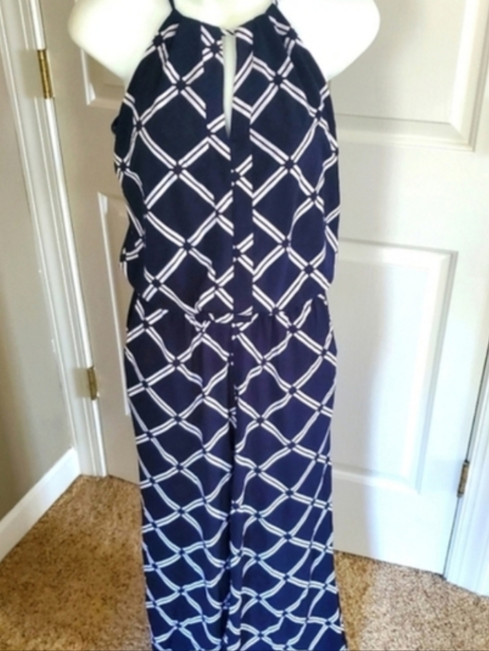 KAARI Blue Navy Geo Halter Jumpsuit Size S
